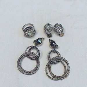 COPY - Set of 3 bundle of silver colored costume jewelry clip on earring…